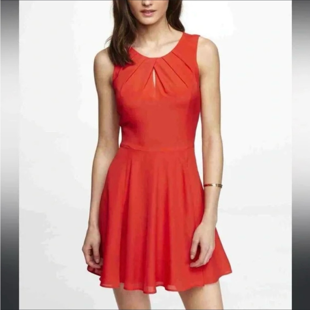 Express Fit Flare Red Keyhole sleeveless